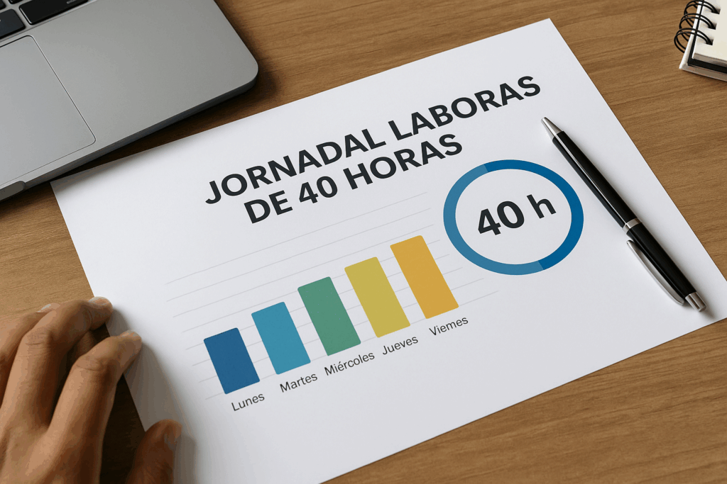 Documento impreso con gráfico sobre la jornada laboral de 40 horas en México