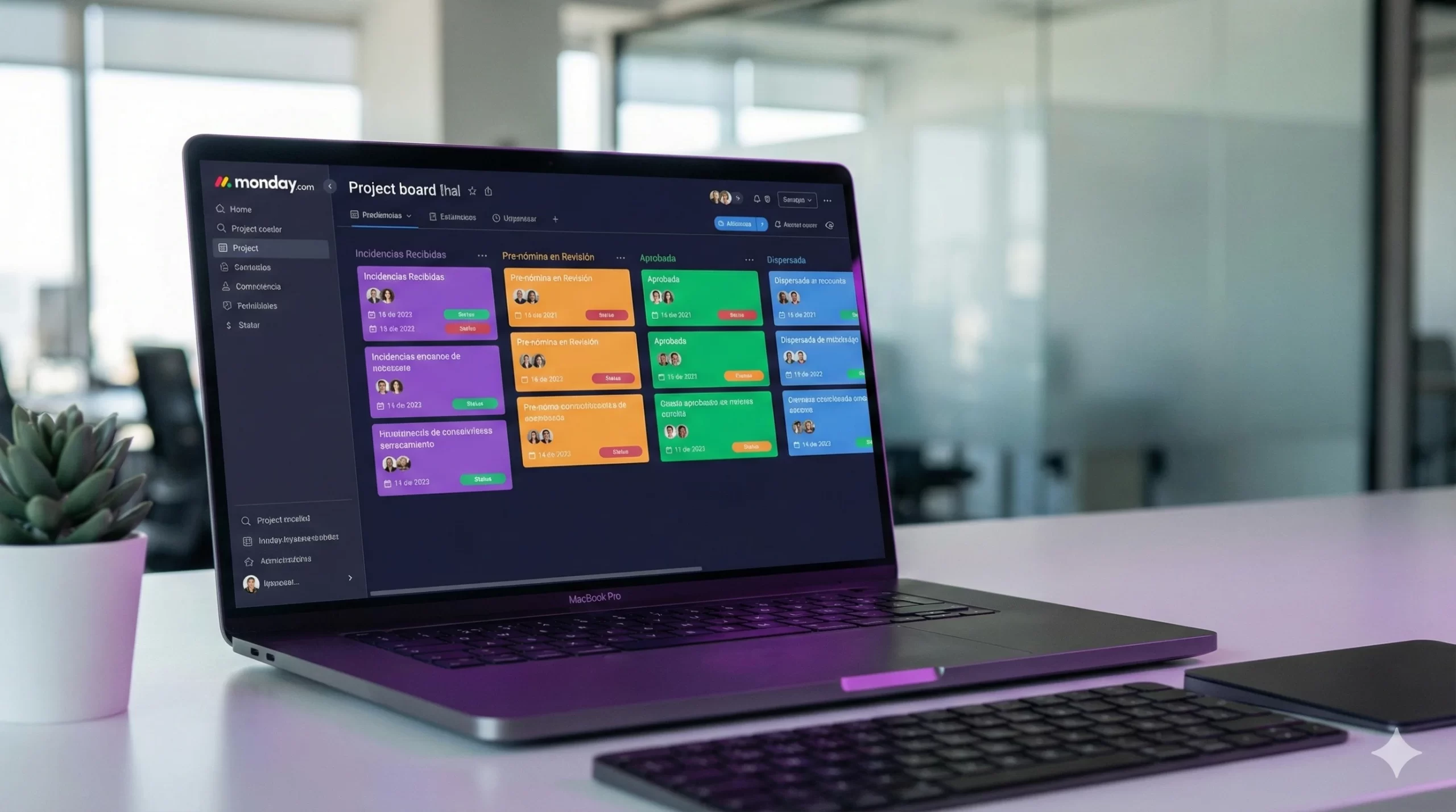 Monday.com tablero de n&oacute;mina