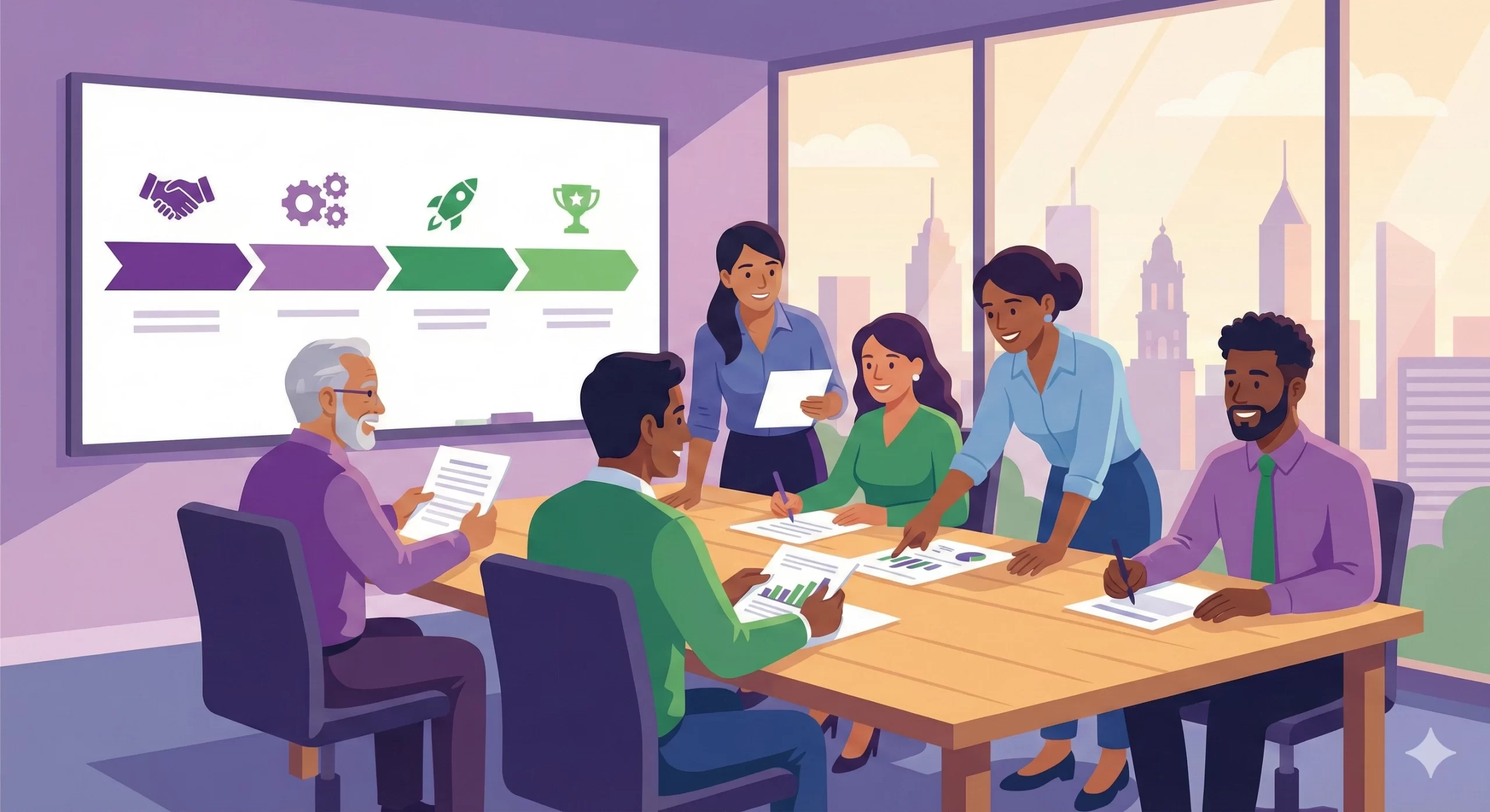 Equipo implementando políticas de no discriminación en México en una sala de juntas moderna