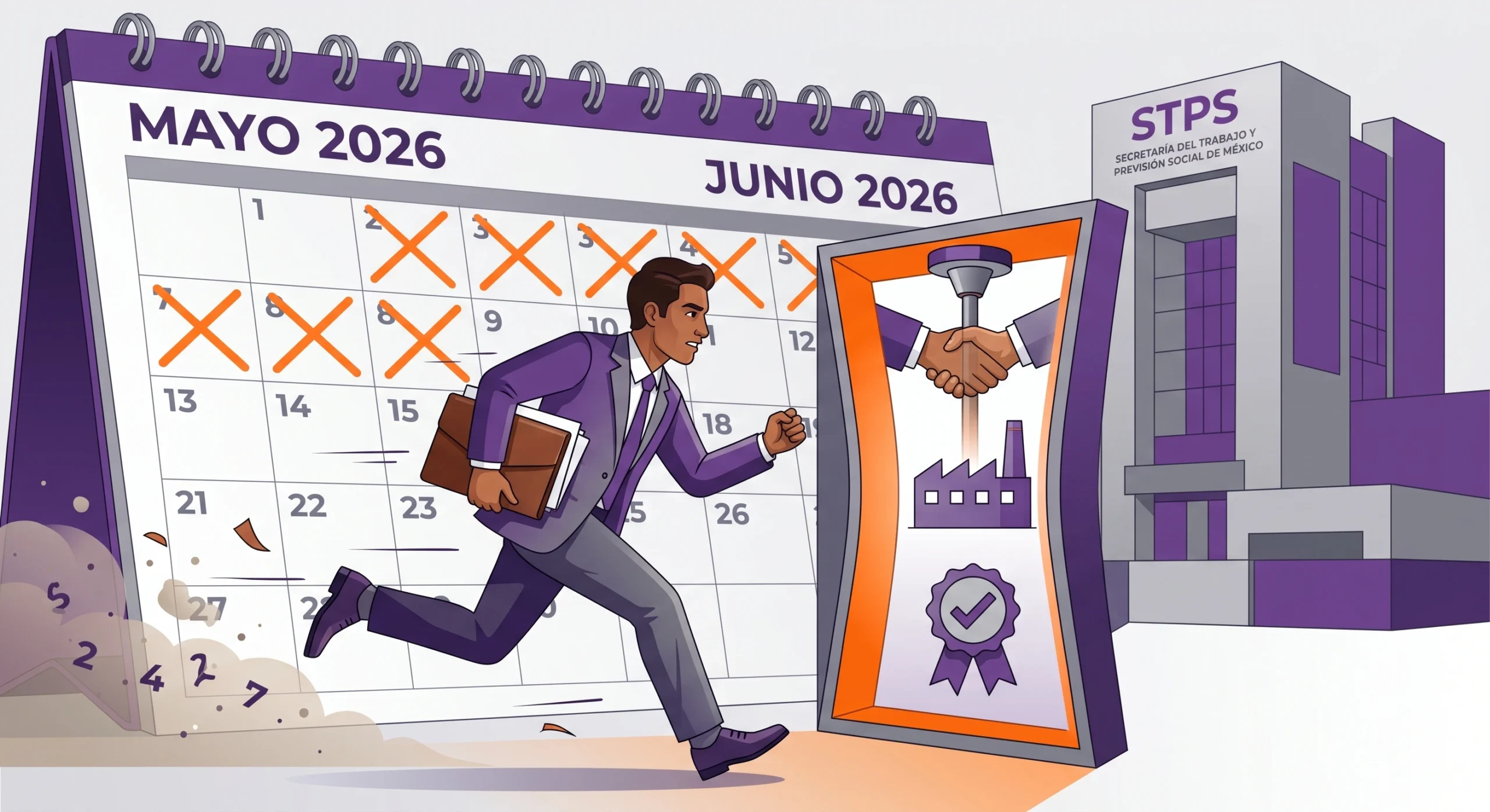 Representación visual de ventana de tiempo cerrándose para renovación trienal REPSE mayo-junio 2026