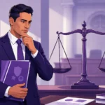Empresario ante balanza de justicia con carpeta REPSE evaluando vías legales ante cancelación