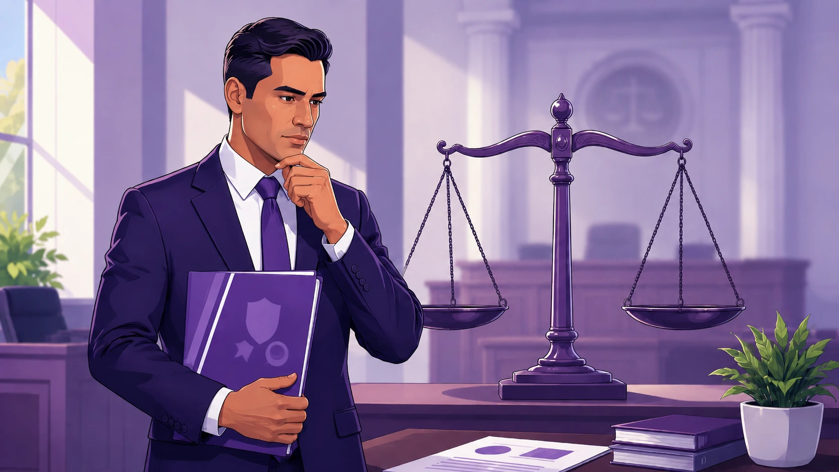 Empresario ante balanza de justicia con carpeta REPSE evaluando vías legales ante cancelación