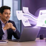 Empresario frente a laptop con formularios fusionándose en uno solo representando simplificación REPSE 2026
