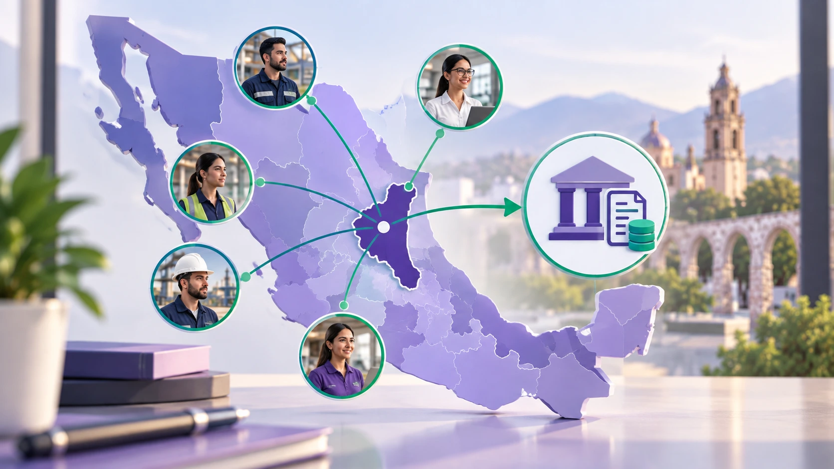 Mapa de México con Querétaro destacado mostrando criterio de territorialidad fiscal del ISN